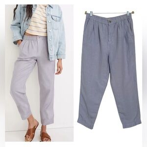 Madewell Linen Blend Crop Pants Blue Relaxed Elastic Waist Medium